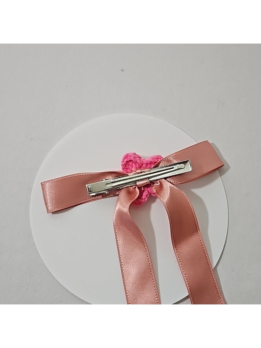 Handmade Crochet Flower Alligator Clip Pink Hair Accessory - Picture 9 of 17